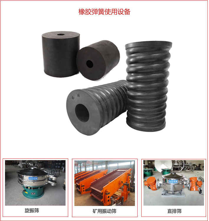 橡胶弹簧适用设备：旋振筛，矿用振动筛，直排筛等