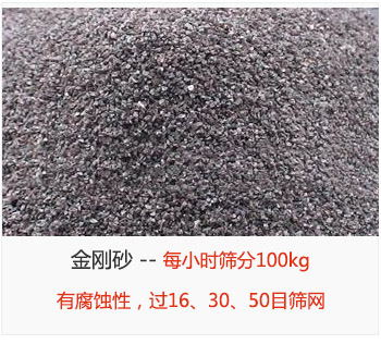 筛分金刚砂每小时100kg，有腐蚀性，过16、30、50目筛网