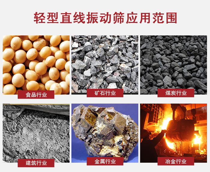 轻型直线振动筛应用范围较广多使用与颗粒状，粉状以及其它重型行业的输送。